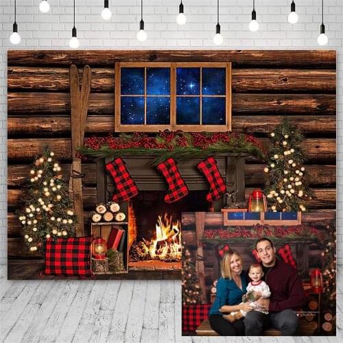 Avezano Backdrop Winter Merry Christmas Tree Fireplace Red Plaid Socks Decor Photography Backgrounds For Photo Studio Photophone