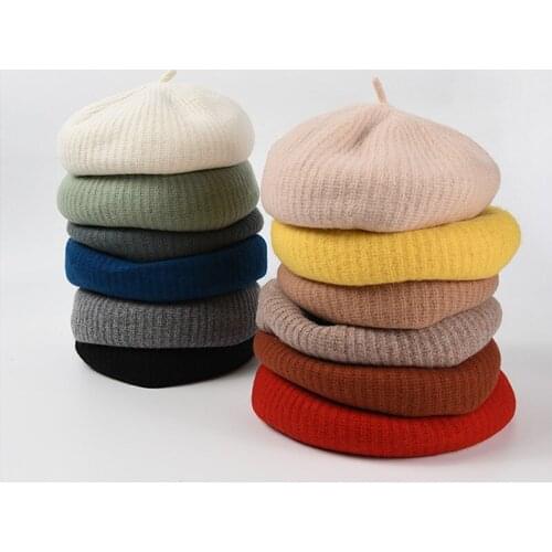 Hot Selling Hats For Women Autumn Winter Knitting Wool Solid Color Windproof Painter Hat Adult Unisex Men Cap Female Beret Hat