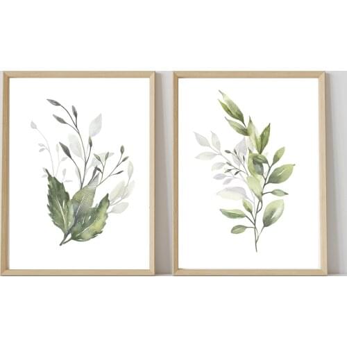 Modern Vintage Flowers Botanical Green Leaves Canvas Painting Wall Art Posters and Prints for Living Room Home Decoration