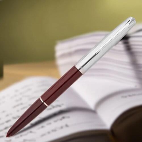 Hero 100 14K Gold Nib Classic Fountain Pen Metal Semi-Steel Red Authentic Quality Outstanding Ink Pen Fine 0.5 Writing Gift Set