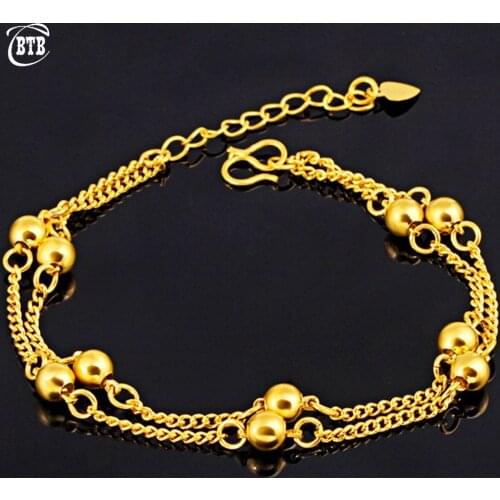 Classic Gold Double Round Bead Bracelet Womens Charm Bracelet Simple Temperament Jewelry Wedding Party Jewelry Couple Gift