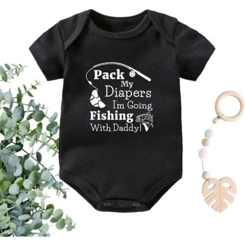 I Am Going Fishing with Daddy Letter Printed Newborn Baby Girls Short Sleeve Rompers Funny Toddler Boys Jumpsuit Outfits