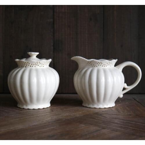 Creamy Ceramic Hollowed-out Pumpkin Pattern Small Milk Pot/Sugar Pot Teapot Set Accessories