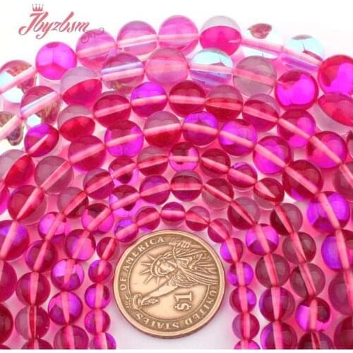 Round Smooth Pink Austria Crystal Synthesis Glitter Stone Loose Beads for DIY Women Men Necklace Bracelet Jewelry Making 15"