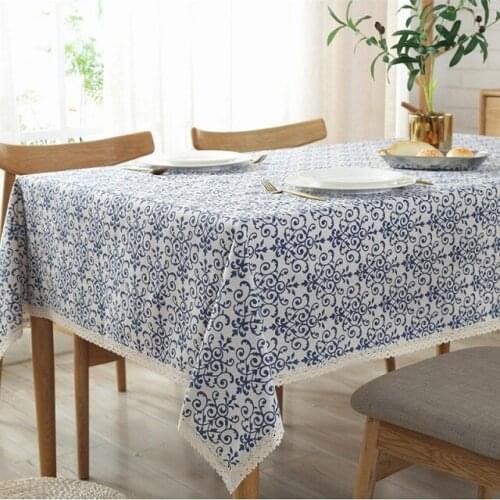 Blue Flower Retro Lace Tablecloth Chinese Style Cotton Table cloth Rectangular Dinning Table cloth for table Picnic