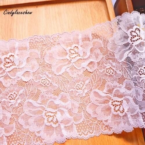 2 Yards 16 cm Wide Flowers Pink Elastic Lace Fabrics Sewing Ribbon Stretch Lace Trims DIY Garment Underwear Clothes Accessories