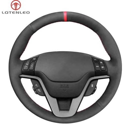 LQTENLEO Black Suede Hand-stitched Car Steering Wheel Cover For Honda CR-V CRV 2006 2007 2008 2009 2010 2011 2012 Crossroad 2007