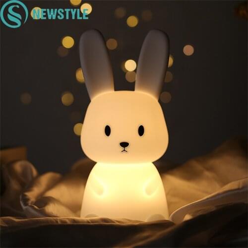 Cute LED Night Light Rabbit Touch Sensor Bedroom Bedside Lamp Room Decoration Silicone Bunny Night Tables Lamp Kids Adults Gift