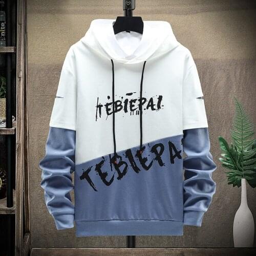Mens casual sweatshirt hoodie mens fake two-piece multicolor O-neck fashion Harajuku style mens sweatshirt 2021 new