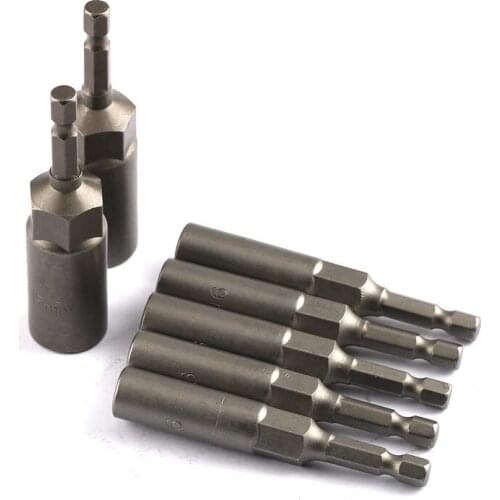 6Pcs 6mm-17mm 80mm Length Extra Deep Bolt Nut Bit Set Metric 1/4 6.35mm Hex Shank Impact Socket Adapter for Power Tools