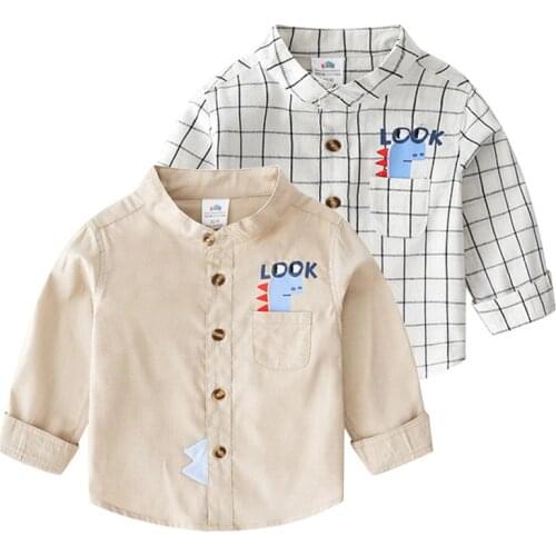 2021 Spring New Kids Boys Shirts Tops Casual Cartoon Baby Boys Long Sleeve Shirts Childrens Plaid Cotton Blouse Kids Clothing