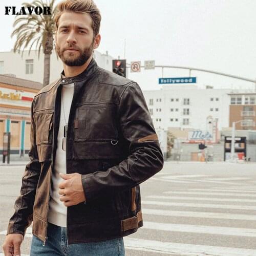 New Mens Jacket Genuine Pigskin Leather Motorcycle Jacket Natural Leather Jacket