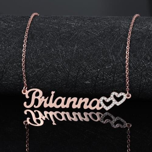 Personalized Iced Out Double Hollow Name Necklace Custom Stainless Steel Charm Nameplate Necklace Jewelry Choker Gifts For Women
