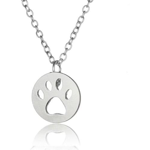 Pet Dog Cat Paws Necklace Print Footprint Pendant Round Hollow Paw Jewelry Gifts For Women Men Animal Lovers Unisex