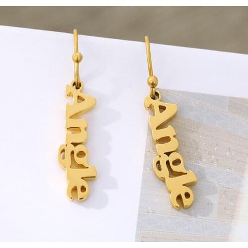 Personalized Vertical Name Earrings Dangle Name Earring Sideway Custom Name Earrings Gold Stainless Steel Oorbellen Voor Vrouwen