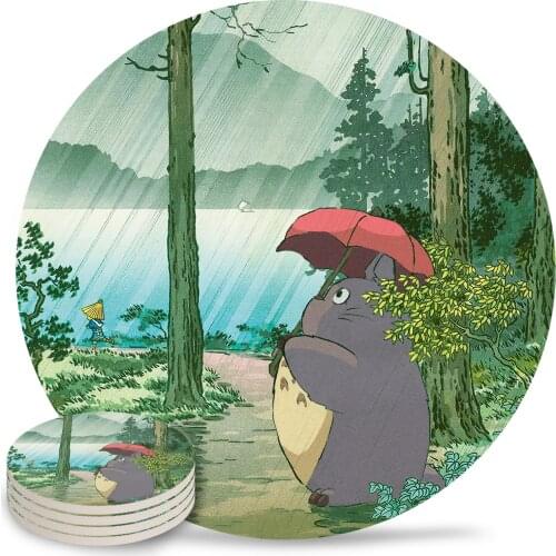 Anime Ceramic Coasters Waterproof Tea Cup Mat Modern Home Decor Coffee Table Decor Coasters for Glasses