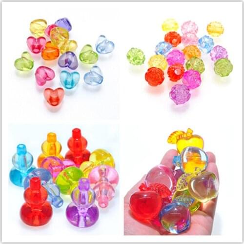 Transparent Colors Acrylic Jewelry Beads Kawaii Heart Rose Flower Fruit Apple Gourd Plastic Loose Chunky Lucite Necklace Beads