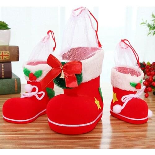 S M L Christmas Candy Boots Santa Claus Flocking Boots Stockings Decorative Candy Gift Box Home Decoration Supplies New