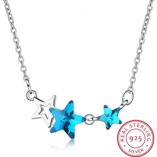 925 Silver Shiny Star Pendant Necklaces For Women Girls Cubic Zirconia Charm Sterling Silver Necklace Fine Jewelry