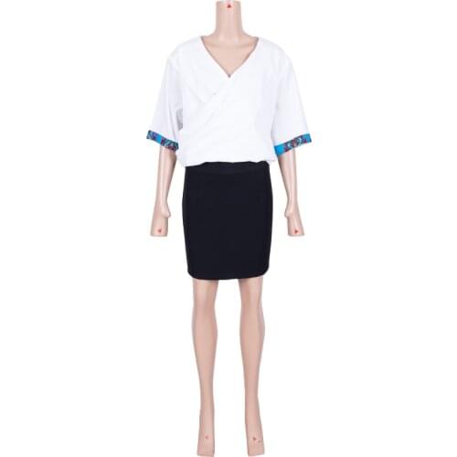 In Stock Summer Women Tops African Print Patchwork White Cotton Dashiki Blouse for Women Casual Shirt African Clothes XH150