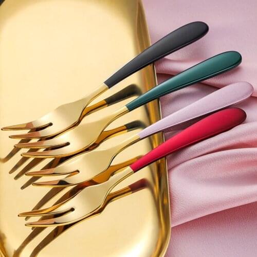 Stainless Steel Cake Dessert Fork Fruit Fork Luxury Mini Fork Salad Flatware Fork Two-tine Fork Table Fork Cutlery Kitchen Tools