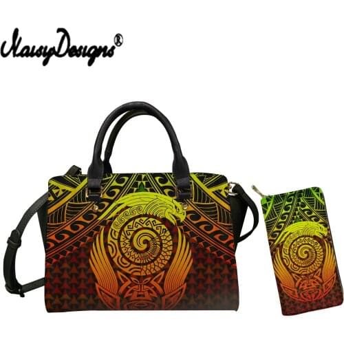 NOISYDESIGNS Women Luxury Handbag Wallet Set Tribe Polynesian Parrot Printed Lady Large Capacity Totes Leather Cross Body Bag