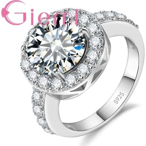 925 Sterling Silver Classic Geometric Shape Crystal Stone Ring for Female Wedding Ceremony Party Jewelry and CZ