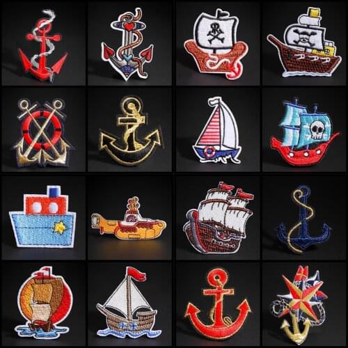 Pirate Ship Badges Sailing series Patches for Clothing Iron on ships anchor Embroidered Applique Badges DIY Apparel Accessory