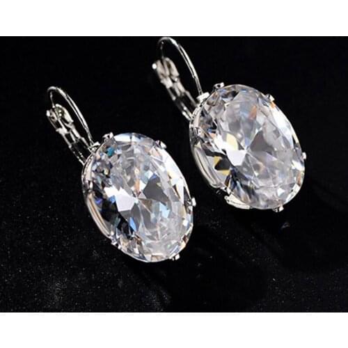 1 Pair!!! 5 Colors Big Oval Cubic Zirconia Silver Color Hoop Earrings For Women Fashion Crystal Gift