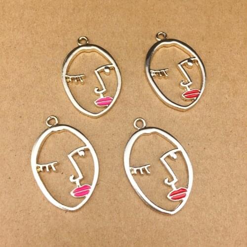 10pcs 23x37mm Fashion gold enamel pink red lip Sexy Women Face shape charms simple metal pendants girl dangle jewelry making diy
