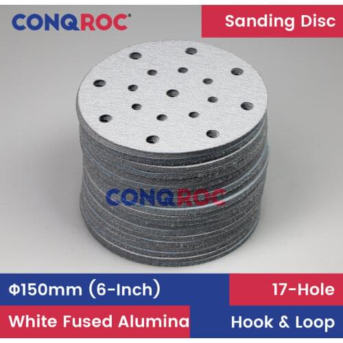 100 Pieces 6-inch 150mm 17 Holes Sanding Discs Grit 40~1000 White Brown Fused Alumina Sanding Paper Dry Sandpaper High Quality