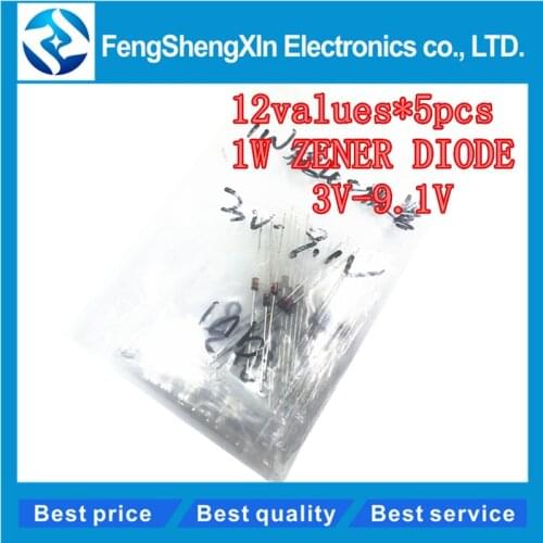 12values*5pcs=60pcs 1W ZENER DIODE 3V-9.1V sample kit