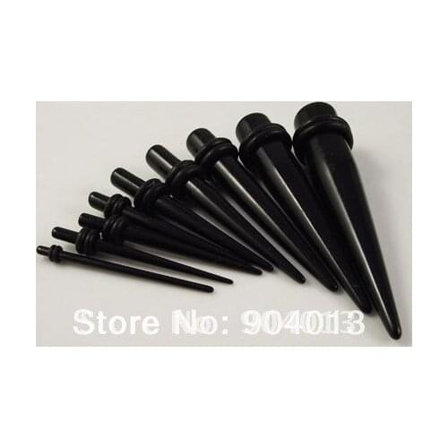 18 Pieces Wholesal Black Acrylic Ear Piercing Tapers Ear stud Ear Expander Free Shipping Flesh Tunnel Mixed sizes