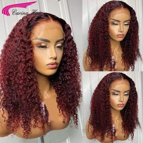 Red Wine 180% Brazilian Lace Front Human Hair Wigs #99J Burgundy Curly Wigs Lace Frontal Wigs Colored Lace Wigs PrePlucked