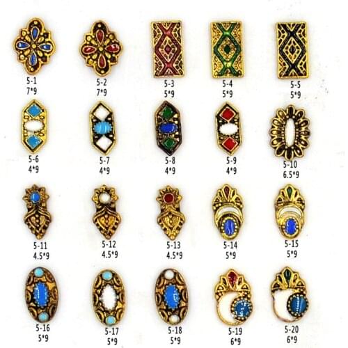 20pcs Japanese Retro turquoise totem flower 3D Alloy Nail Art Rhinestone metal nails accessories nail art decoration DIY charms