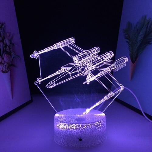 3D LED Neon Lamp Aircraft Series White Cracked Base Acrylic Pane Fighter Bedroom Ornaments 7 Color Changes With Remote Control