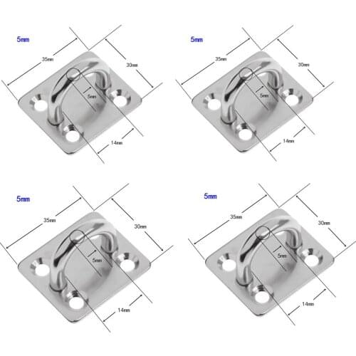 4PCS 5mm Pad Eye Plate Stainless Steel 316 Ceiling Wall Mount Hook Heavy Duty Anchor Eye Plate For Boat Yoga Swings Hammocks