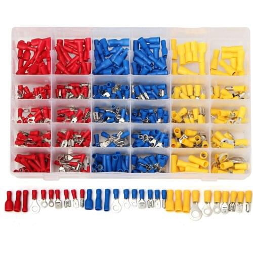 480Pcs Insulated Wire Connector Electrical Terminals Spade Butt Ring Fork Set Crimp Cable Connector Kit
