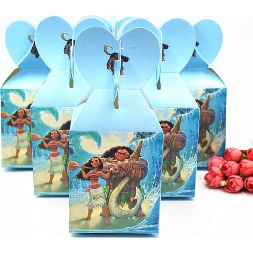 6pcs/set Funny Moana Party Supplies Paper Candy Box Kids Birthday Decoration Baby Shower Moana Paper Box Party Favors