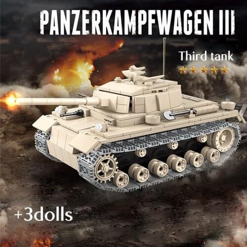 711PCS City Military Tank Bricks World War WW2 Germanys No 3 Tank Model Soldier Building Blocks Sets Toys For Kids