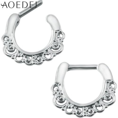 AOEDEJ Real Piercing Nose Rings Fashion Septum Ring With Vines Pattern 316L Surgical Steel Piercing Jewellery Piercing Nariz