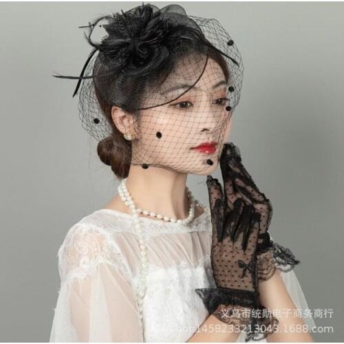 White retro bridal headdress feather veil hair accessories mesh top hat hairpin photo studio wedding accessories