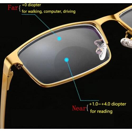 Bifocal Reading Glasses Men Women Anti-Blue Ray Presbyopia Eyeglasses Diopter +150 200 250 Photochromic fast light response
