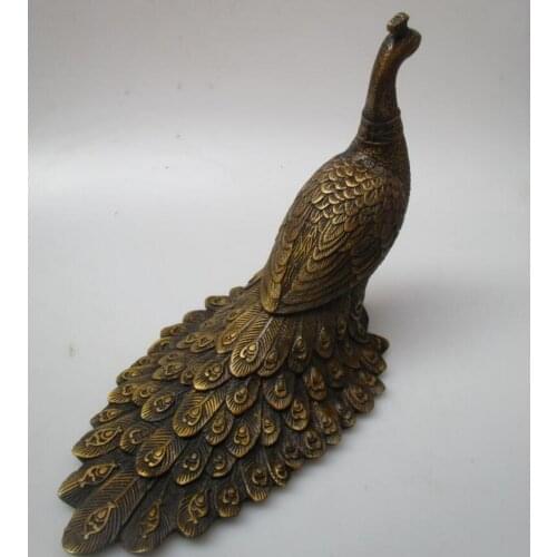 Long 27 CM!!! Collectible Chinese Old Bronze Carved Peacock Sculpture /Antique Birds statue