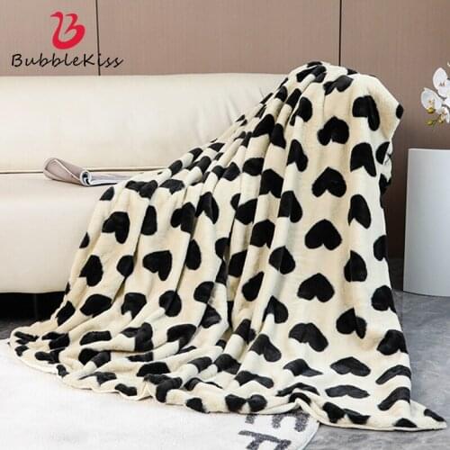 Bubble Kiss Double Thicken Plush Blankets For Beds Cow Pattern Sofa Bedroom Office Home Furnishing Warm Portable Throw Blanket