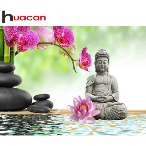 Huacan 5d DIY Diamond Painting Full Square/Round Buddha Orchid Diamond Embroidery Mosaic Water Religion Portrait Modular Picture