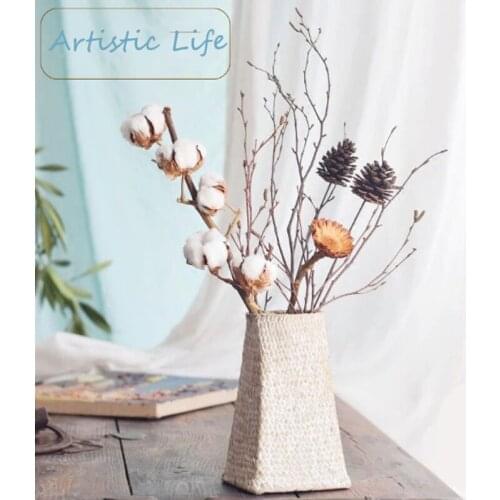 Nordic Imitation Flowers Natural Dry Cotton Stem FarmhouseMan Fake Flowers DIYFamily Wedding Home Decor