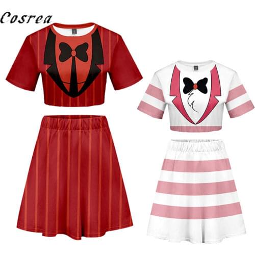 Anime Hazbin Cosplay Hotel Costume T-shirt Dress Charlie Alastor Cosplay Uniform Hazbin Suits Dress Tees for Girls and Women