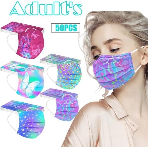 50Pcs Adults Disposable Mask Tie Dye Butterfly Print Mask Disposable Mascararilla 3Ply Ear Loop Adult Masks Halloween Cosplay