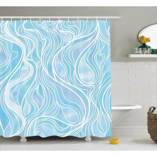Seafoam Shower Curtain Stained Glass Patterned Ornamental Design Wavy Stripes Abstract Composition Home Decor Bathroom Curtains